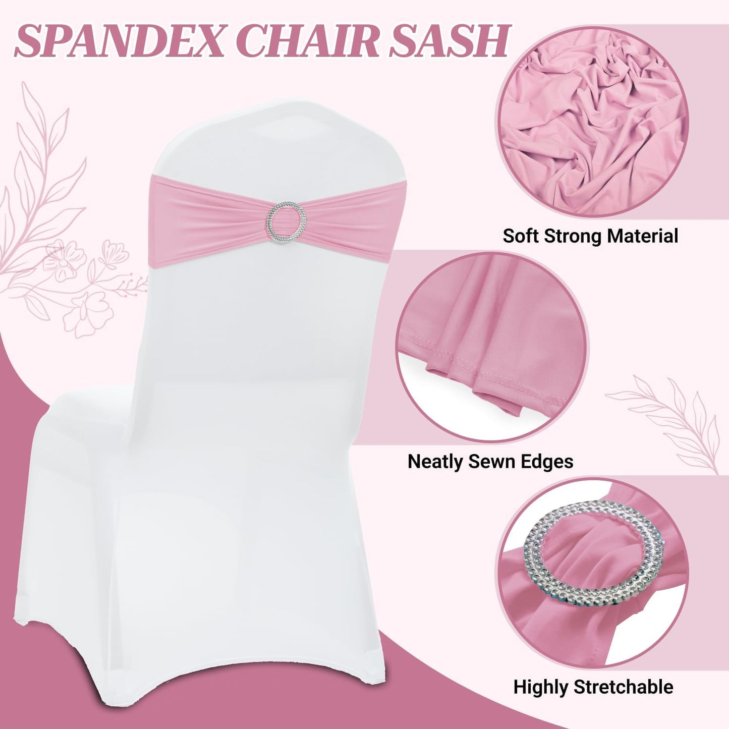 MDS Spandex Chair Sashes - Universal Fit Stretch Bands with Buckle Slider for Wedding Decor | Pink, Pack of 150