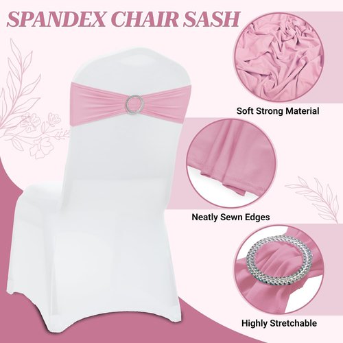 MDS Spandex Chair Sashes - Premium Stretch Covers with Buckle Slider for Weddings & Events | 75 Pack - Pink