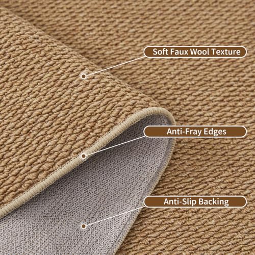 8x10 Jute Area Rug - Faux Wool Non-Slip Indoor Carpet for Living Room