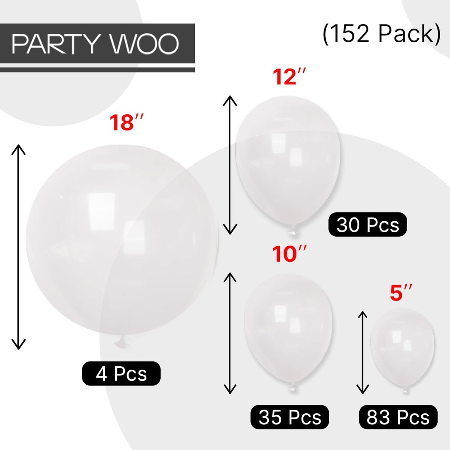 PartyWoo Clear Balloons - 152-Piece Transparent Balloon Arch Kit for Weddings & Celebrations | 5-18 Inch Sizes