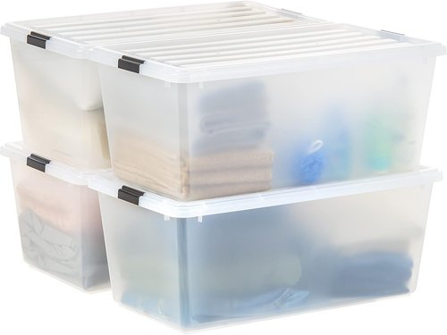 IRIS USA Stackable Plastic Storage Bins - 91 Qt BPA-Free, Durable Lids, 4 Pack, Clear Organizing Solution