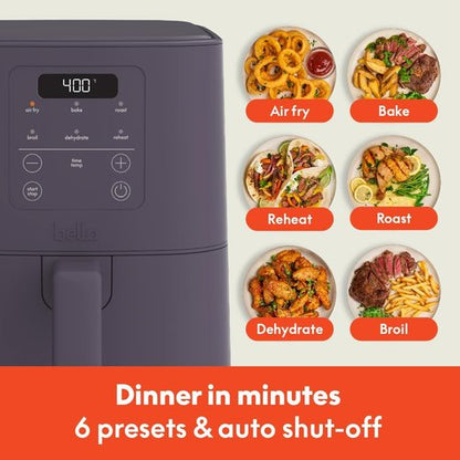 Bella 4Qt Slim Air Fryer - EverGood™ Ceramic Nonstick, Adjustable Temp, 6 Cooking Presets, Plum Color