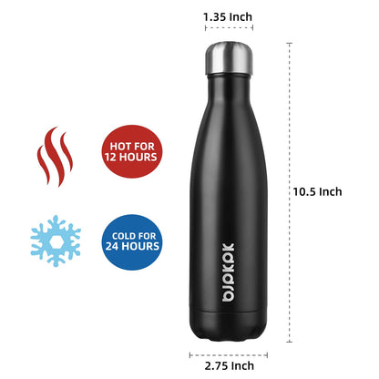 BJPKPK Insulated Water Bottles -17oz/500ml -Stainless Steel Water bottles, Sports water bottles Keep cold for 24 Hours and hot for 12 Hours,BPA Free water bottles,Black