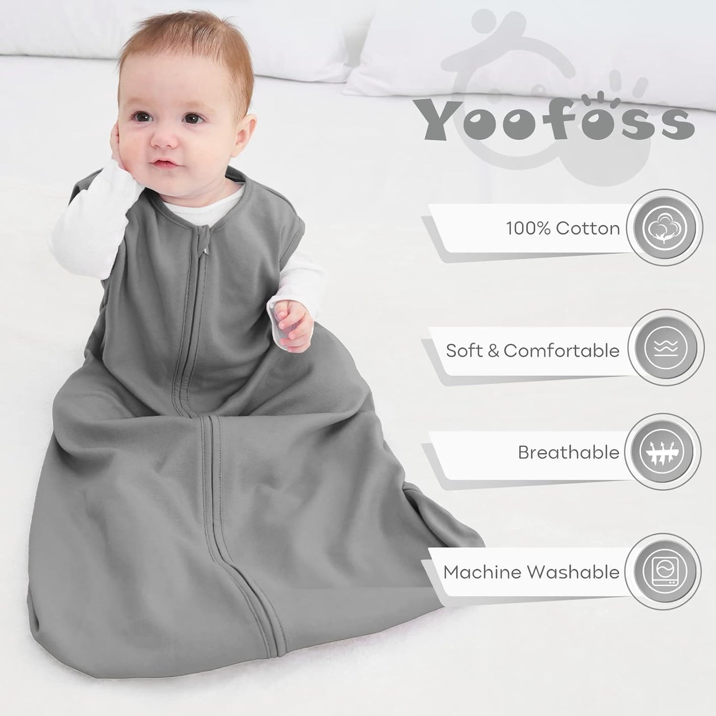 Yoofoss Baby Sleep Sack - 100% Organic Cotton Wearable Blanket | 2-Way Zipper, 3-Pack for 6-12 Months