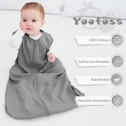 Yoofoss Baby Sleep Sack - 100% Organic Cotton Wearable Blanket | 2-Way Zipper, 3-Pack for 6-12 Months