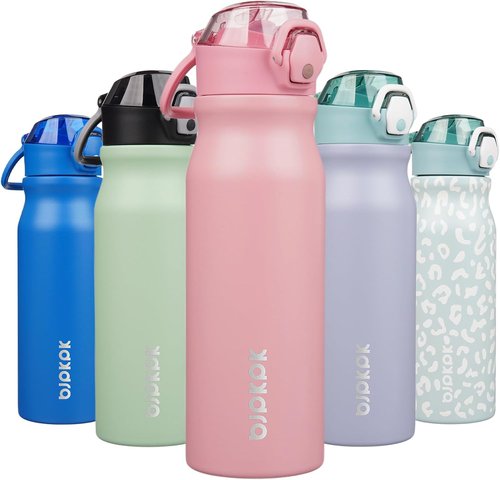 BJPKPK Insulated Water Bottle - 25oz Reusable Stainless Steel Flask with Straw & Leak-Proof Lid | Light Pink