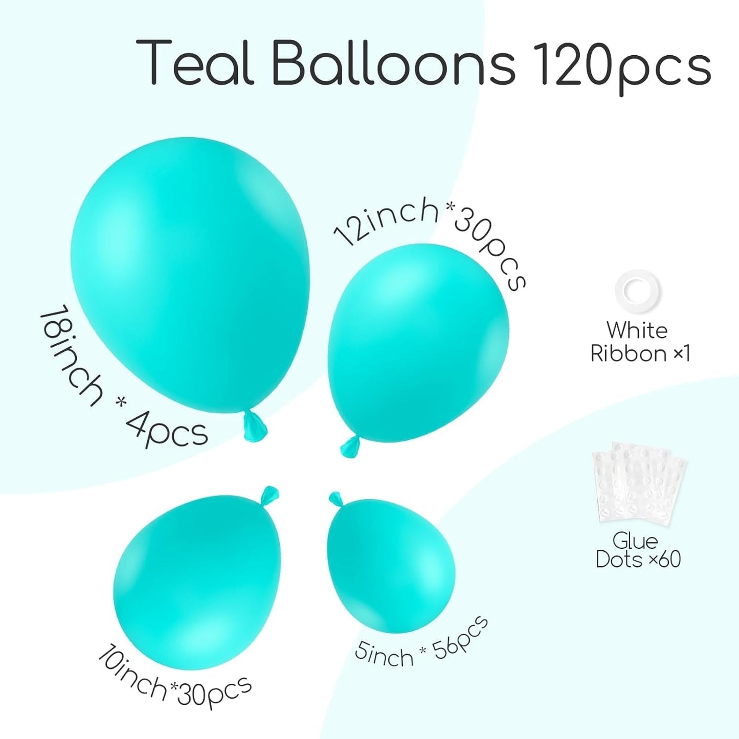 Skiennix Teal Balloon Arch Kit - 120 Pcs Turquoise Balloons in 5, 10, 12, 18 Inch Sizes for Parties