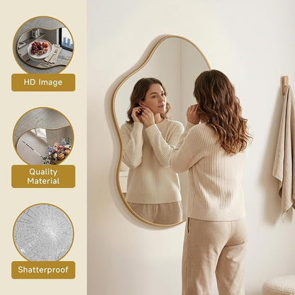 26" x 48" Irregular Wall Mirror – Black & Gold Oval-Edge Framed