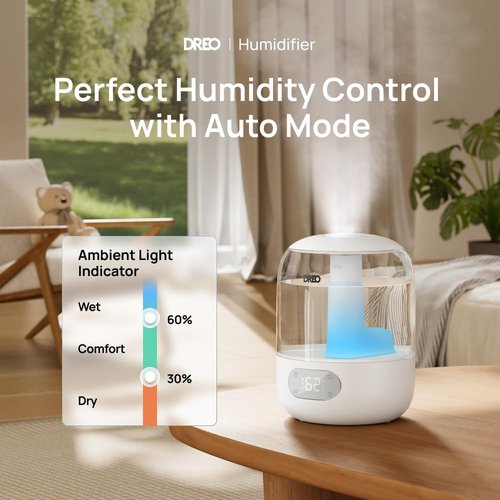 DREO Ultrasonic Humidifier - 3L Top Fill, 30H Quiet Runtime & Humidity Sensor | Ideal for Bedroom & Nursery