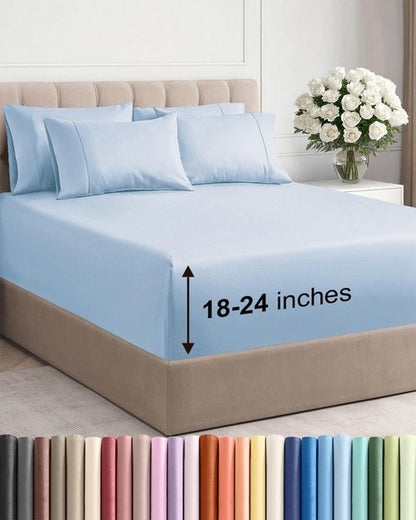 Extra Deep Queen Sheet Set - 6 Piece Breathable and Cooling Sheets - Hotel Luxury Bedding for Women, Men, Kids & Teens - Easy Secure Fit - Soft, Wrinkle Free and Comfy - Extra Deep Pockets - Sky Blue