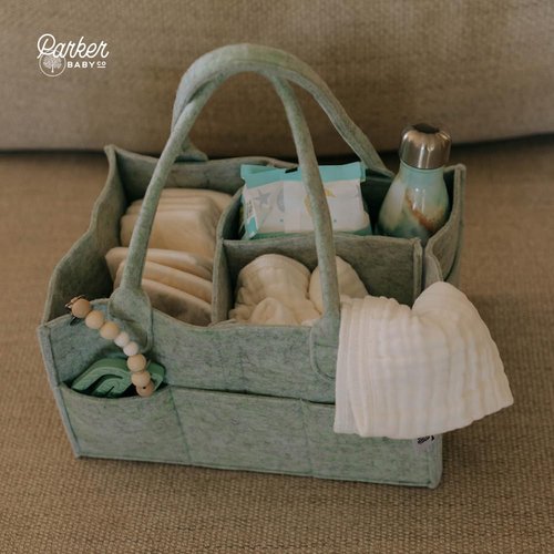 Parker Baby Diaper Caddy - Nursery Storage Bin and Car Organizer for Diapers and Baby Wipes - Sage Green, Large