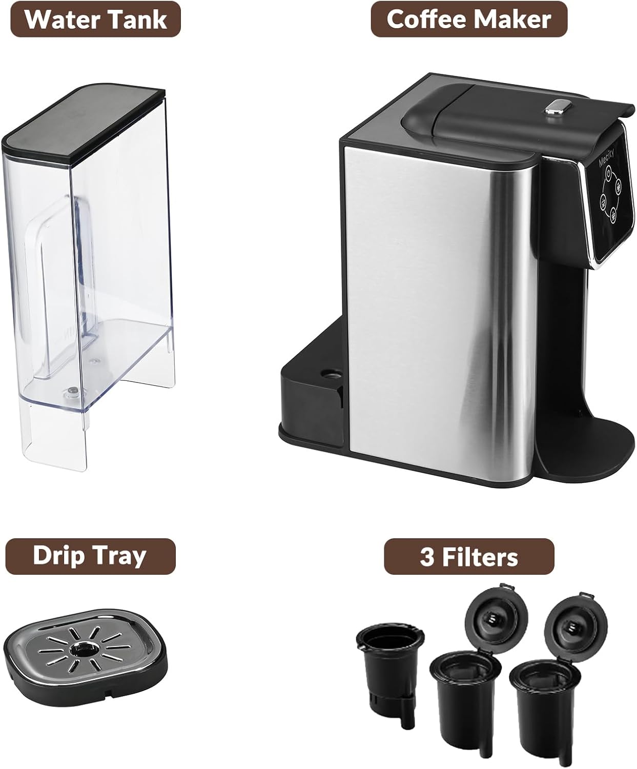 Mecity Coffee Maker - 3-in-1 Single Serve Machine for K-Cup, Instant Coffee & Tea | 50 Oz Reservoir