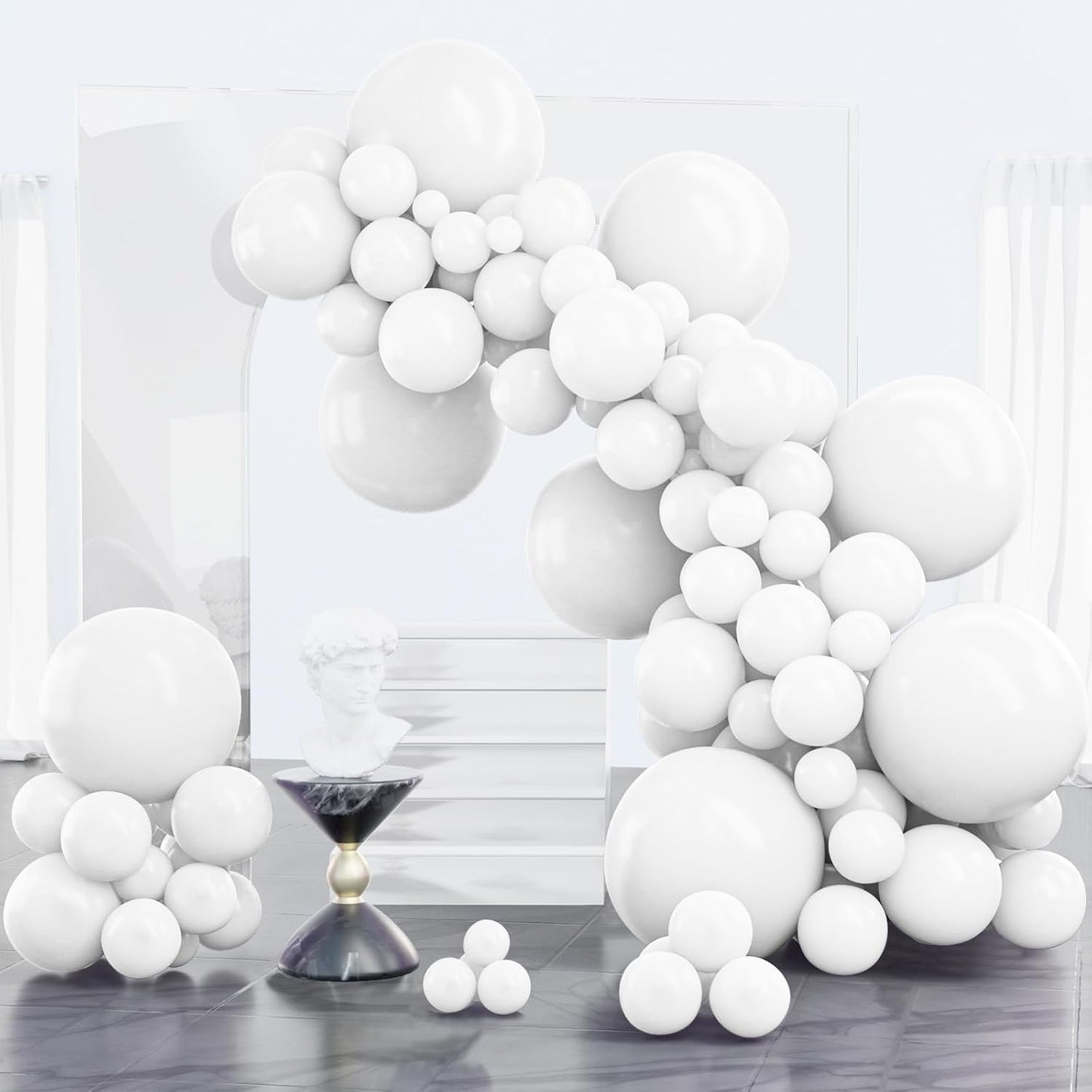 PartyWoo White Balloons - 100pcs Matte Latex Balloon Arch Kit for Weddings & Events | 5-18 Inch Sizes