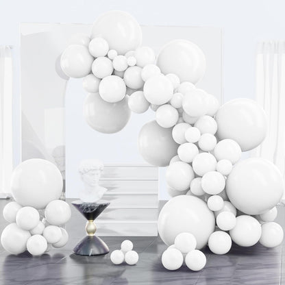 PartyWoo White Balloons - 100pcs Matte Latex Balloon Arch Kit for Weddings & Events | 5-18 Inch Sizes