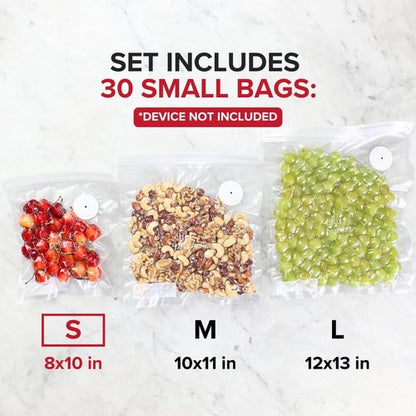 Chef Preserve Reusable Vacuum Sealer Bags - 30 BPA-Free Small Food Storage Bags (8 x 10 in) | Odor-Resistant & Leak-Proof