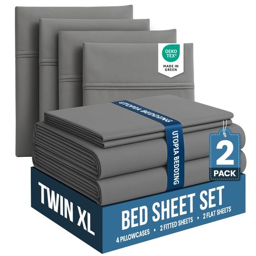 Utopia Bedding Twin XL Bed Sheets Set - Pack of 2 Sheet Sets - Perfect for Spa, Hotel, & Guest Bedroom - Brushed Microfiber - Shrinkage and Fade Resistant - Easy Care (Grey)