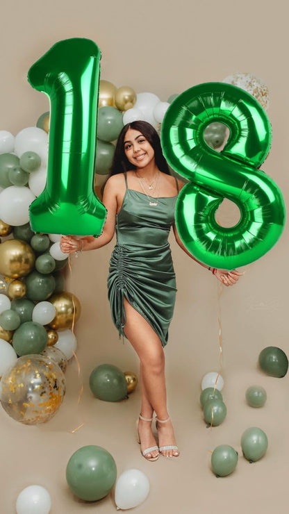 Number 18 Balloons - 40 Inch Dark Green Birthday Decorations for Celebrations & Graduations