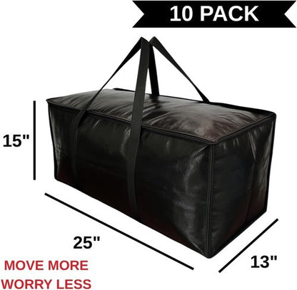 BAG-THAT! Heavy Duty Large Moving Bags - 10-Pack with Strong Zipper & Comfortable Handles