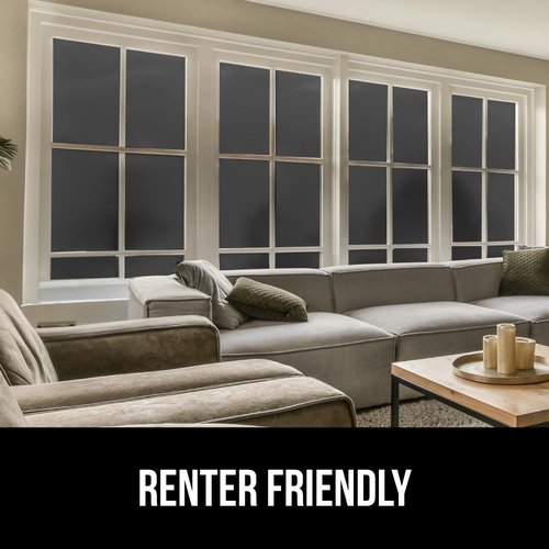 Gorilla Guard Window Privacy Film, Removable Two Way Sun Blocking, Reusable No Residue Stickers, Strong Static Clings to Glass Windows, Decorative Bathroom Door Coverings, 17.5 x 78.7 Inch, Black