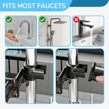 Skiennix Kitchen Sink Faucet Organizer - 2024 Upgraded Adjustable Sponge Holder | Black Right