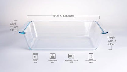 Deep Clear Glass Baking Dish - Rectangular Tempered Glass Casserole Pan | 5.4 Liter Capacity