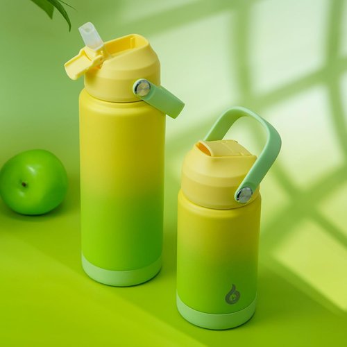 BJPKPK Insulated Water Bottle - 12oz Thermo Bottle with Straw Lid, Flex Handle & Non-Slip Boot, BPA Free, Fresh Green