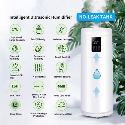 Skiennix Large Humidifier - 17L/4.5Gal Top Fill Design with 360° Nozzle for Homes & Offices