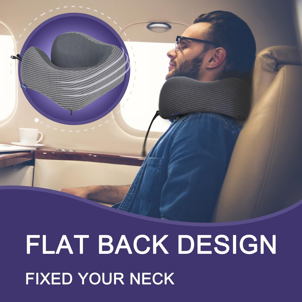 Napfun Neck Pillow - Memory Foam Travel Pillow with Sleep Mask & Earplugs | Dark Gray Striped Kit