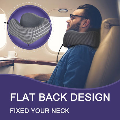 Napfun Neck Pillow - Memory Foam Travel Pillow with Sleep Mask & Earplugs | Dark Gray Striped Kit