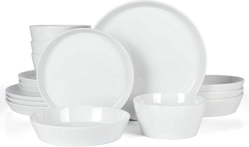 Martha Stewart Selma Dinnerware Set - Chip & Scratch Resistant, 16-Piece Service for 4 | Durable White Plates & Bowls