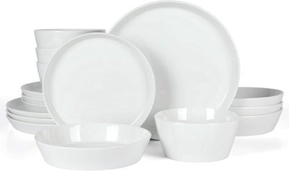Martha Stewart Selma Dinnerware Set - Chip & Scratch Resistant, 16-Piece Service for 4 | Durable White Plates & Bowls