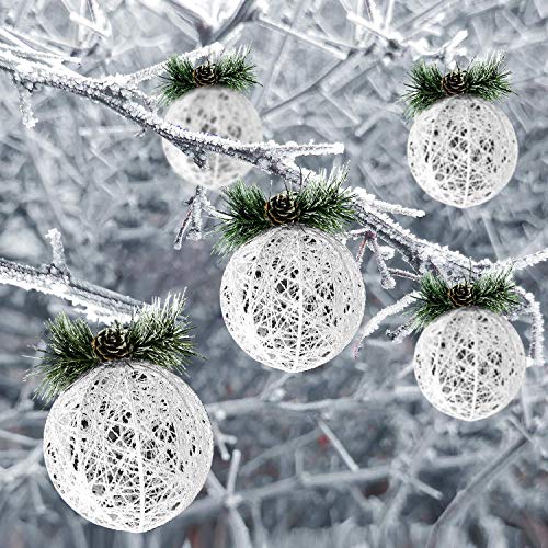 White Pinecone Christmas Ornaments Set - 4 Pack Rattan Thread Holiday Decor