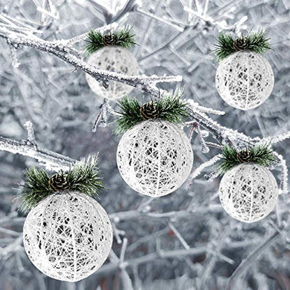 White Pinecone Christmas Ornaments Set - 4 Pack Rattan Thread Holiday Decor