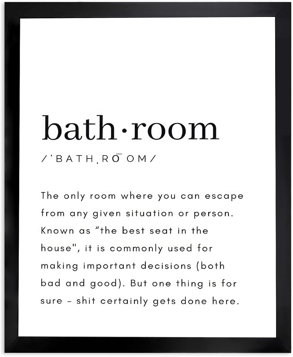 Regine Switzerland Black and White Bathroom Wall Art - Funny Definition Print | Minimalist 8x10in Framed Decor