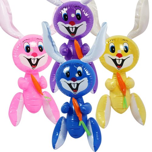 ArtCreativity 23" Inflatable Easter Bunny with Carrot Inflates, Set of 4 Blow Up Bunny, Egg Hunt Supplies for Easter Basket Stuffers, Indoor and Outdoor Decoration, Party Favors, 4 Assorted Colors
