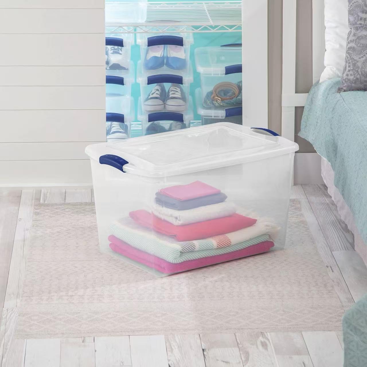 66 Quart Clear Plastic Storage Bins by [Brand Name] - Large Stackable Containers with Secure Latches for Home & Office
