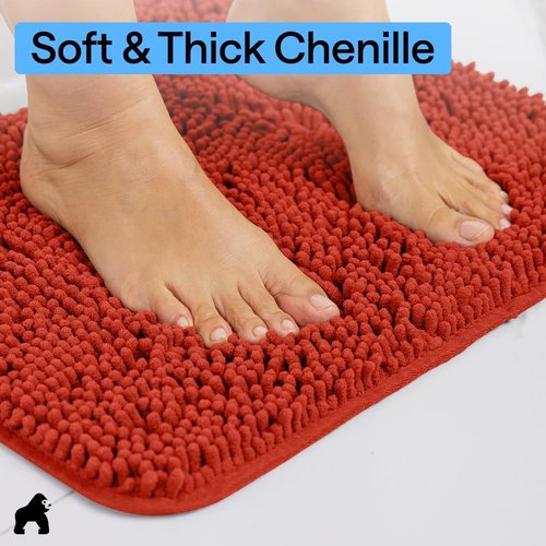 GORILLA GRIP Bath Rug Mat - Soft Absorbent Chenille | Quick Dry Microfiber, 30x20, Sunset Orange