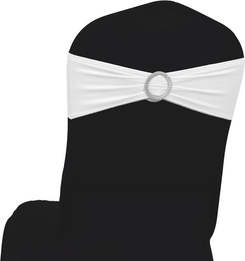 MDS Premium Stretch Spandex Chair Sashes - Pack of 75 Universal White Bow Covers for Weddings & Events