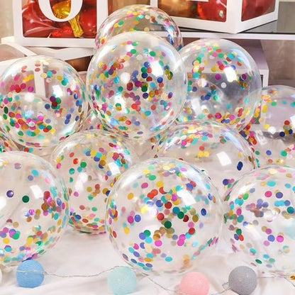 Bezente Rainbow Confetti Balloons - 60 Pack of 12-Inch Helium Balloons for Party Decorations