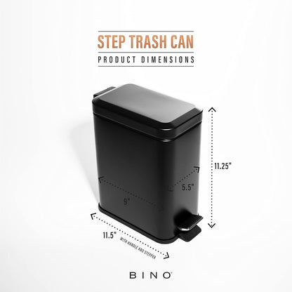 BINO Rectangular Step Trash Can - 1.3 Gallon Stainless Steel with Lid | Matte Black Kitchen & Bathroom Garbage Can