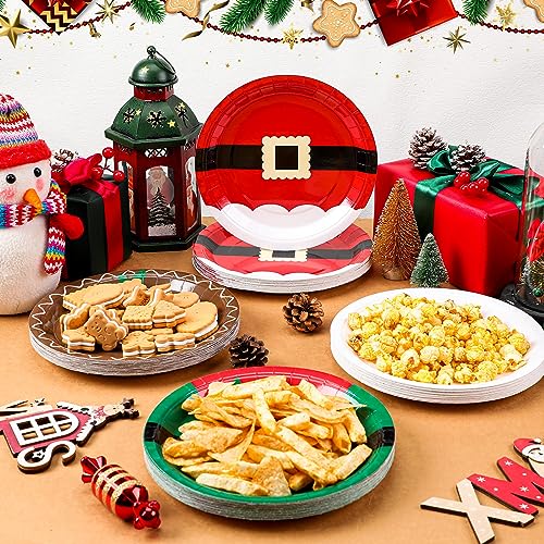 100 Pcs Christmas Paper Plates 9 Inch Santa Gingerbread Snowman - Novel