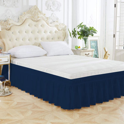 Wrap Around Bed Skirt, Luxurious 100% Egyptian Cotton 800 Thread Count 1 Pcs Bed Skirt, 21" Inch Drop - King Size (78" X 80") Inch, Navy Blue Solid