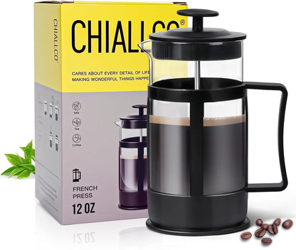 Skiennix Mini French Press Coffee Maker - Heat Resistant Borosilicate Glass | 12oz Black Coffee & Tea Pot