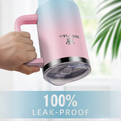 Skiennix 40 oz Tumbler - Leak-Proof Travel Coffee Mug with Handle & Straw Lid | Insulated Stainless Steel, Keeps Drinks Cold for 34Hrs or Hot for 10Hrs, Dishwasher Safe (Pink/Blue)