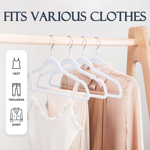 HOUSE DAY White Velvet Hangers - 60 Pack Non-Slip Heavy Duty Felt Hangers for Closet Organization | 360° Rotating Hook