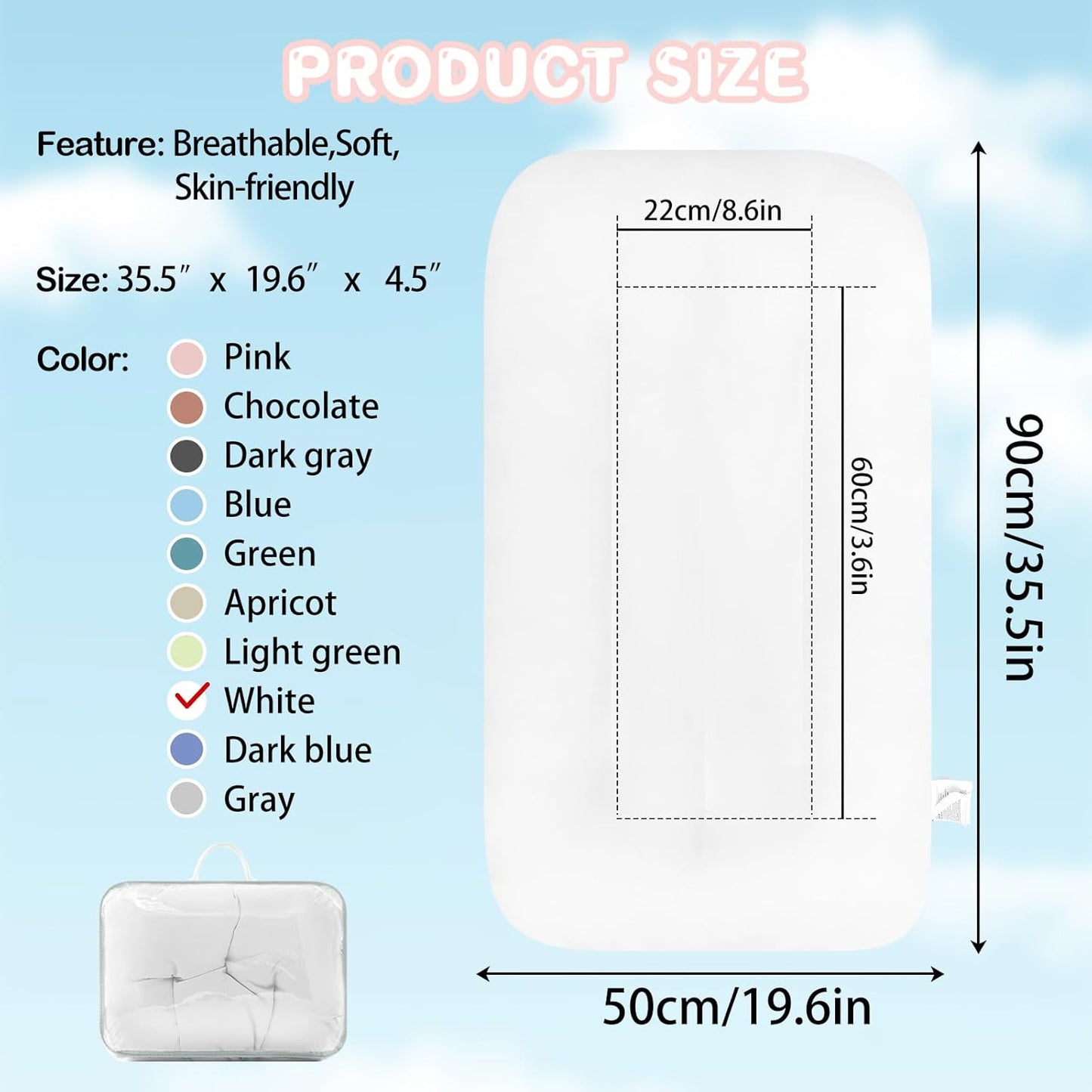 Baby Lounger - Bionic Design Organic Cotton Infant Lounger | Soft & Breathable for 0-18 Months (White)