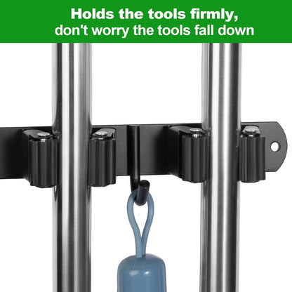 Voze Mop and Broom Holder - 3 Racks & 4 Hooks, Heavy Duty Wall Mount Organizer for Home & Garage