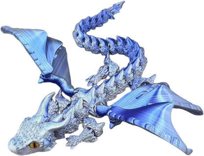 Skiennix 3D Printed Blue Silver Dragon Figurine - 11.8 Inch Collectible Desk Decor