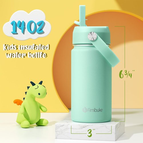 Fimibuke Kids Insulated Water Bottle - 14oz BPA-Free Stainless Steel Tumbler | Leak-Proof Design with Straw