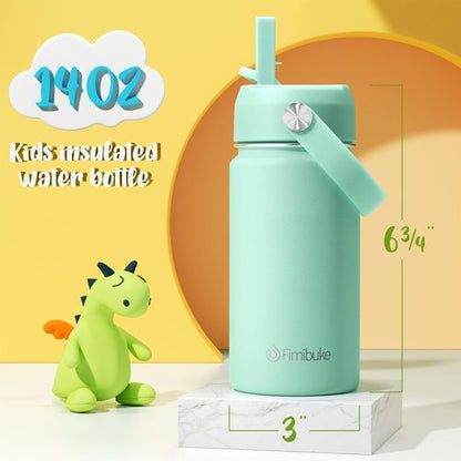 Fimibuke Kids Insulated Water Bottle - 14oz BPA-Free Stainless Steel Tumbler | Leak-Proof Design with Straw